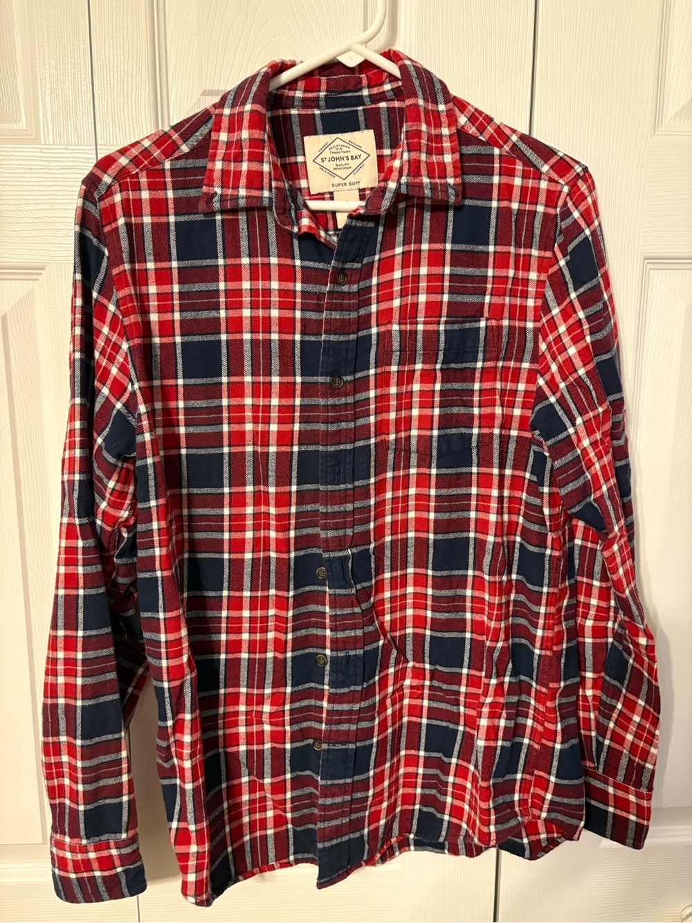 St. John's Bay Red and Navy Plaid Button-Down Shirt